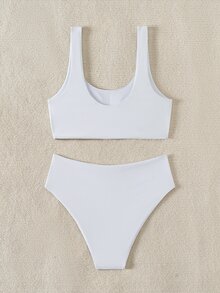 SHEIN Swim Conjunto De Sujetador Unicolor Y Bikini Para Mujeres, Adecuado Para Verano, Playa, Piscina - Blanco - Ver 2