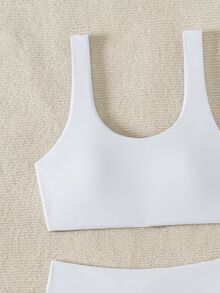 SHEIN Swim Conjunto De Sujetador Unicolor Y Bikini Para Mujeres, Adecuado Para Verano, Playa, Piscina - Blanco - Ver 5