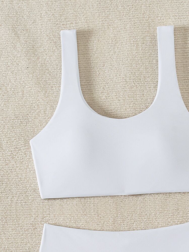 SHEIN Swim Conjunto De Sujetador Unicolor Y Bikini Para Mujeres, Adecuado Para Verano, Playa, Piscina - Blanco - Añade 5