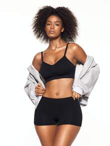SHAPORA Women's Solid Color Elastic Waist Casual Shaping Shorts - Black - View 7