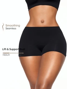 SHAPORA Women's Solid Color Elastic Waist Casual Shaping Shorts - Black - View 3