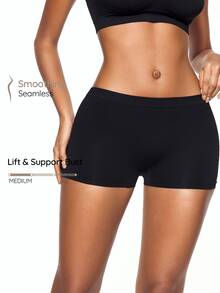 SHAPORA Women's Solid Color Elastic Waist Casual Shaping Shorts - Black - View 5