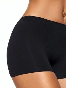 SHAPORA Women's Solid Color Elastic Waist Casual Shaping Shorts - Black - View 6