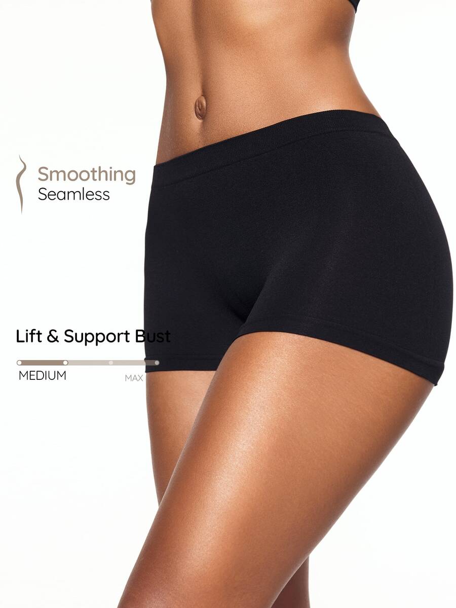 SHAPORA Women's Solid Color Elastic Waist Casual Shaping Shorts - Black - View 1