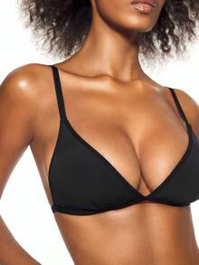 SHAPORA 1pc Women's Solid Color Deep V Large U-Back Triangle Cup Wireless Non-Padded Bra - Black - View 6