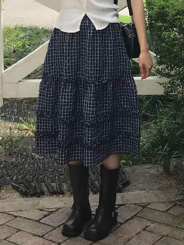 DAZY Women's Plaid Skirt, Versatile For Spring/Summer/Autumn/Winter