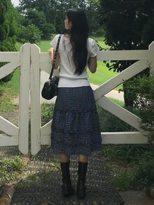 DAZY 女款格紋裙，四季皆宜 - 黑色 - 查看 7