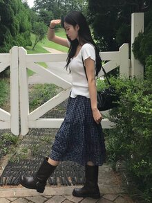 DAZY 女款格紋裙，四季皆宜 - 黑色 - 查看 10