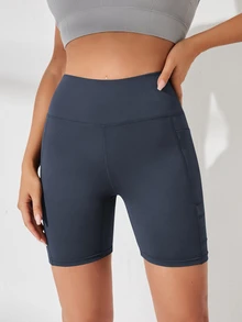 SHEIN Sports 網眼拼接寬腰帶運動短褲，附手機口袋 - 深灰色 - 查看 3