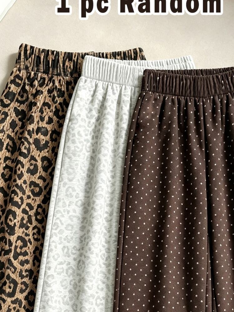 1 Pc Random Girls' Autumn/Winter Straight Leg Bathroom Pants With Polka Dot Leopard Print Pattern Pr - Multicolor - View 5