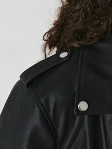 YARNWELL Women's Faux Leather Jacket With Metal Trim – Classic Everyday Coat, Versatile Essential For Daily, Work & Fall Travel Winter - Black - View 6
