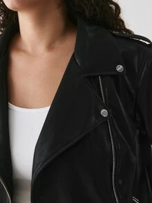 YARNWELL Women's Faux Leather Jacket With Metal Trim – Classic Everyday Coat, Versatile Essential For Daily, Work & Fall Travel Winter - Black - View 5