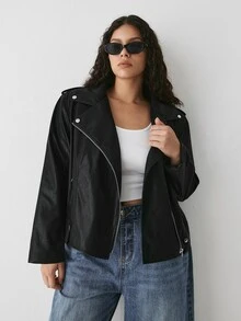 YARNWELL Women's Faux Leather Jacket With Metal Trim – Classic Everyday Coat, Versatile Essential For Daily, Work & Fall Travel Winter - Black - View 2