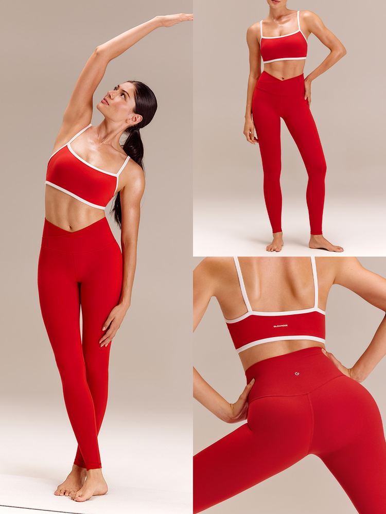 GLOWMODE 28" FeatherFit™ Crossover Red Leggings Gym  Spring Summer - Fiery Red - View 10