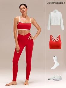 GLOWMODE 28" FeatherFit™ Crossover Red Leggings Gym  Spring Summer - Fiery Red - View 9