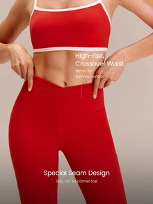 GLOWMODE 28" FeatherFit™ Crossover Red Leggings Gym  Spring Summer - Fiery Red - View 3