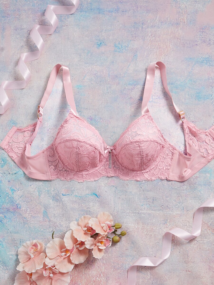 Elorette Plus Size Lace Underwire Bra, 1pc - Pink - View 1