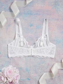 Elorette 1pc Plus Size Women Lace Patchwork Comfortable Underwire Bra, Lift - White - View 2