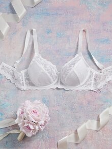 Elorette 1pc Plus Size Women Lace Patchwork Comfortable Underwire Bra, Lift - White - View 1