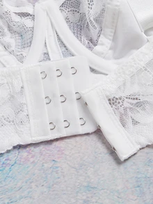 Elorette 1pc Plus Size Women Lace Patchwork Comfortable Underwire Bra, Lift - White - View 3