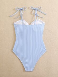 Swim Mod 女士性感紧身假日条纹休闲连体泳衣万圣节商店庆祝活动夏季海滩度假 - 藍白色 - 查看 7