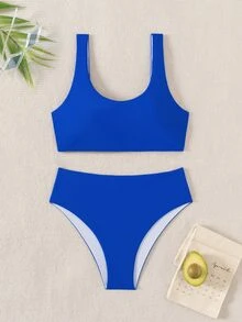 Swim Vcay 女款夏季海灘純色時尚比基尼兩件式泳衣套裝 - 寶藍色 - 查看 3