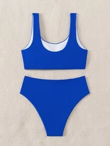 Swim Vcay 女款夏季海灘純色時尚比基尼兩件式泳衣套裝 - 寶藍色 - 查看 2