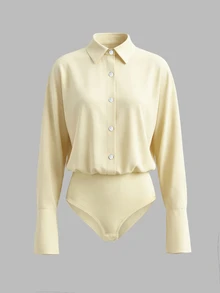 Cévolie Women's Casual, Vacation, Daily, Commute Minimalist Semi-Sheer Bodysuit, Suitable For Spring, Summer, Autumn - Apricot - View 3