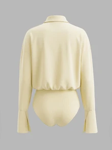 Cévolie Women's Casual, Vacation, Daily, Commute Minimalist Semi-Sheer Bodysuit, Suitable For Spring, Summer, Autumn - Apricot - View 2