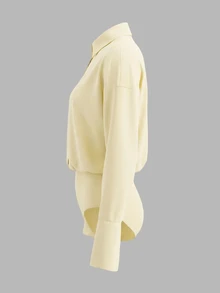 Cévolie Women's Casual, Vacation, Daily, Commute Minimalist Semi-Sheer Bodysuit, Suitable For Spring, Summer, Autumn - Apricot - View 4