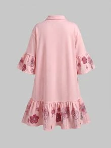 SHEIN Tween女孩休閒日常百搭舒適修身細肩帶洋裝，休閒優雅復古蕾絲公主裙，適合正式場合、旅行、度假、外出，適用任何場合，姊妹裝、親子套裝，可愛女孩洋裝，Tween女孩洋裝，女孩洋裝，秋冬/四季皆宜 - 粉色 - 查看 3