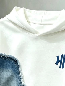 2件組 青少年男孩時尚極簡舒適連帽衫與工裝褲套裝，酷炫拼接幾何滿版印花設計，英文圖案印花，適合假期派對、休閒舒適，男孩春秋冬首選，街頭風休閒穿搭，返校聚會適用 - 彩色 - 查看 5