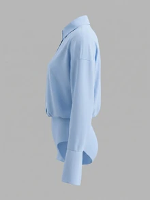 Cévolie Women's Casual Everyday Commute Versatile Bodysuit - Blue - View 3