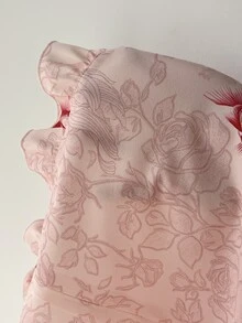Elamini New Chinese Style Pink Floral & Goldfish Print Patchwork Ruffle Collar Cap Sleeve A-Line Mini Dress,Elegant Retro Summer Casual Commute Dates - Pink - View 6