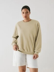 YARNWELL Plus Size Women's Solid Color Crew Neck Casual Daily Long Sleeve Sweatshirt Fall - Coffee Brown - View 9