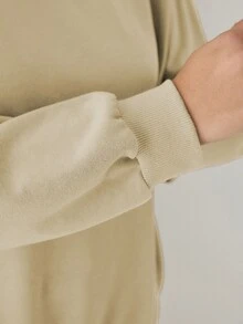 YARNWELL Plus Size Women's Solid Color Crew Neck Casual Daily Long Sleeve Sweatshirt Fall - Coffee Brown - View 7