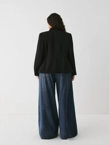 YARNWELL 大尺碼女款純色缺口領休閒通勤西裝外套 - 黑色 - 查看 2