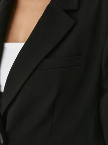 YARNWELL 大尺碼女款純色缺口領休閒通勤西裝外套 - 黑色 - 查看 9