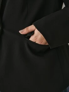 YARNWELL 大尺碼女款純色缺口領休閒通勤西裝外套 - 黑色 - 查看 7