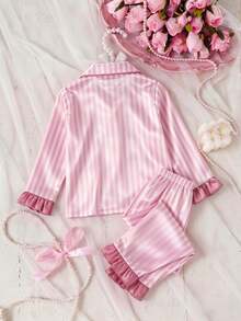 Girls' Solid Color Satin Ruffle Sleeve Long Sleeve Pants With Pockets And Embroidery 2 Pieces Set, Spring/Autumn - Multicolor - View 2