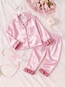 Girls' Solid Color Satin Ruffle Sleeve Long Sleeve Pants With Pockets And Embroidery 2 Pieces Set, Spring/Autumn - Multicolor - View 3