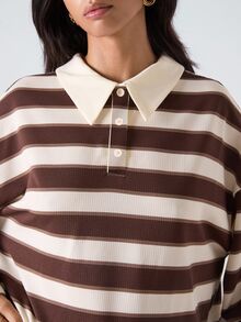 SHEIN EZwear Plus Size Contrast Color Striped Long Sleeve T-Shirt For Autumn/Winter - Multicolor - View 8
