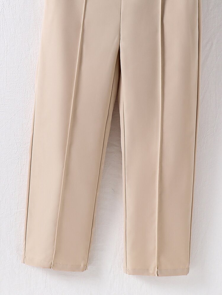 SHEIN Mirajuku Celana Panjang Kasual Lipit Warna Polos Model Meruncing untuk Anak Laki-Laki Remaja, Cocok untuk Sekolah dan Pesta di Musim Gugur - Khaki - View 6