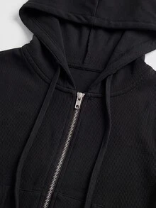 INAWLY Women's Solid Color Long Sleeve Zipper Front Pocket Hooded Jacket, Autumn Fall Winter Cloth For Women - Black - View 4