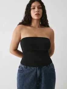YARNWELL Women's Basic Ribbed Tube Top – Cotton Stretch Strapless Cami, Everyday Essential For Daily, Beach & Vacation - Black - View 2