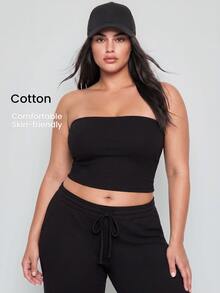 YARNWELL Women's Basic Ribbed Tube Top – Cotton Stretch Strapless Cami, Everyday Essential For Daily, Beach & Vacation - Black - View 1