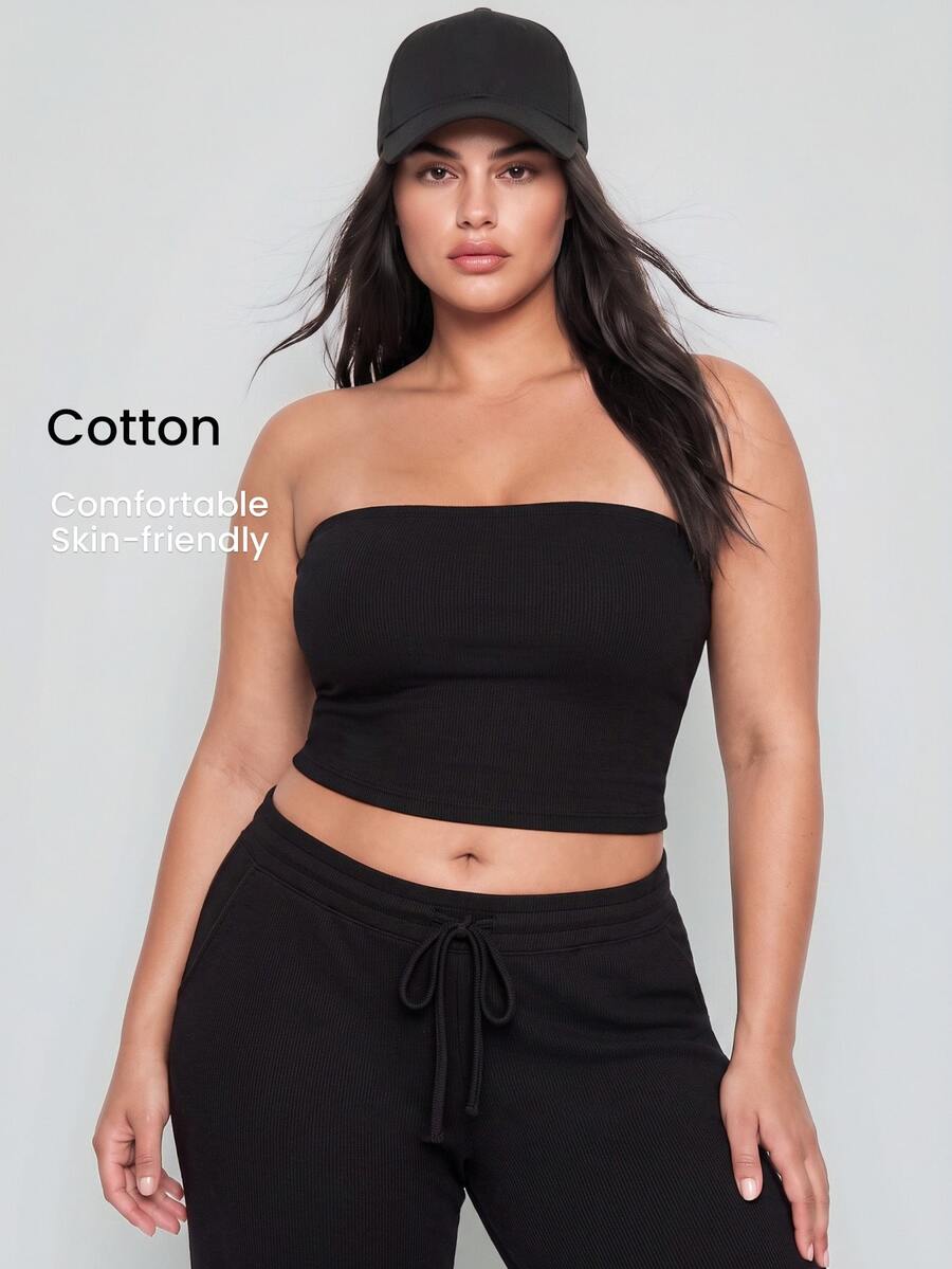 YARNWELL Women's Basic Ribbed Tube Top – Cotton Stretch Strapless Cami, Everyday Essential For Daily, Beach & Vacation - Black - View 1