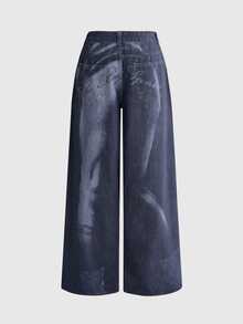 ACID BLVD Summer Autumn Winter Spring Street Casual Y2K Optical Illusion Body Graphic English Letter Print Loose Straight Leg Denim Jeans - Blue - View 1