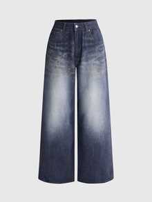 ACID BLVD Summer Autumn Winter Spring Street Casual Y2K Optical Illusion Body Graphic English Letter Print Loose Straight Leg Denim Jeans - Blue - View 2