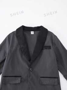 SHEIN 4 件套 Tween Boy 高级优雅时尚宴会婚礼舞台表演主持人服装套装。西装外套 + 修身背心 + 纯白长袖衬衫 + 休闲裤 4 件套，适合晚宴、派对、主持、舞台表演、聚会、T 台、洗礼、商务、生日派对、婚礼、毕业典礼和各种场合，适合所有季节 - 深灰色 - 查看 4